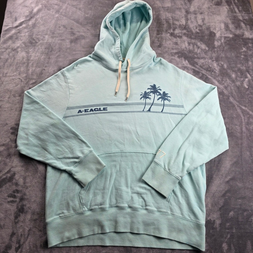 American Eagle Hoodie Mens XL Blue‎ Palm Tree Graphic Long Sleeve Sweatshirt